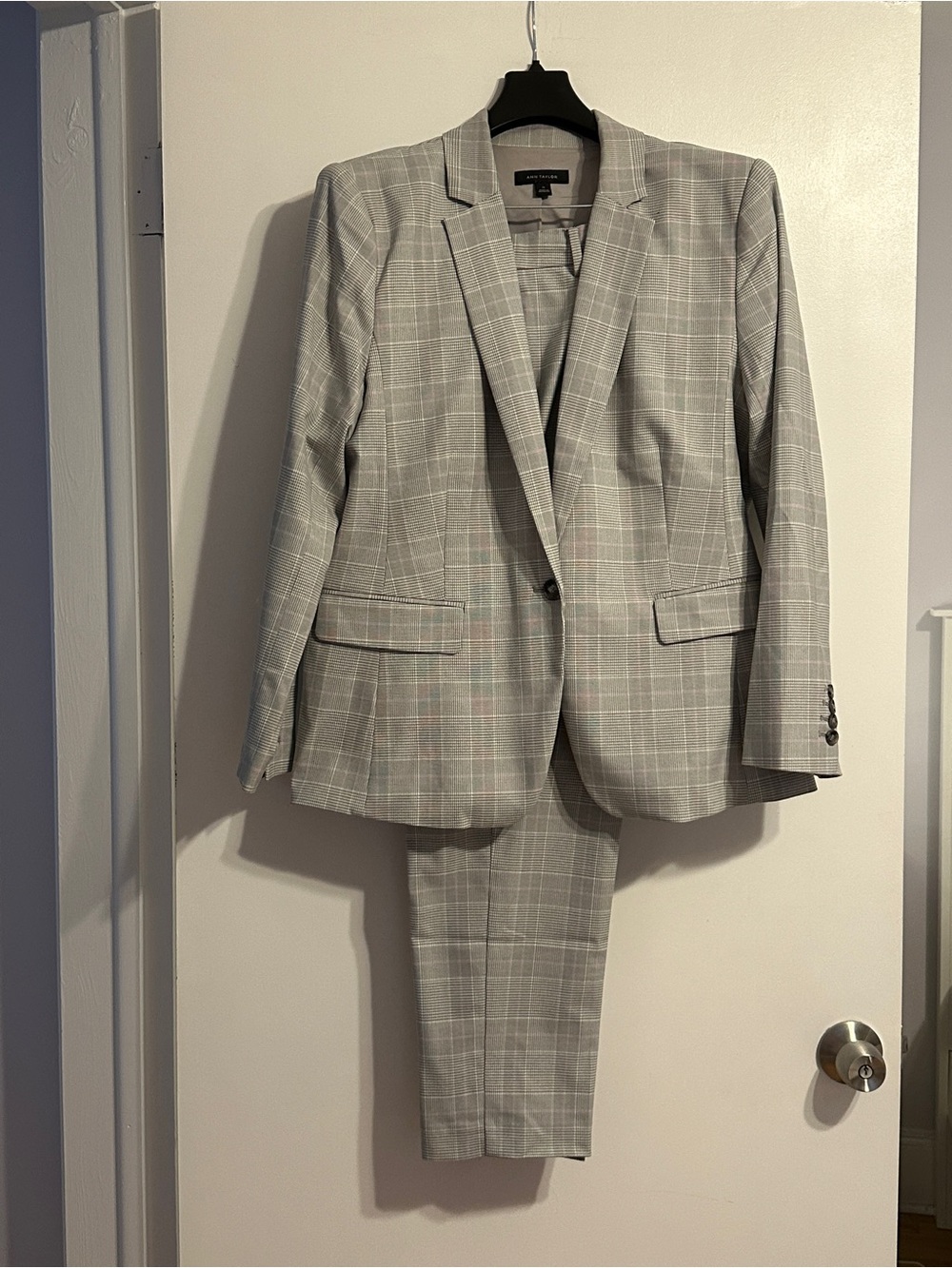 Ann Taylor Light Gray Glen Plaid Suit Blazer